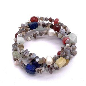 Real Stone 3 Wrap wire Bracelet Multicolor